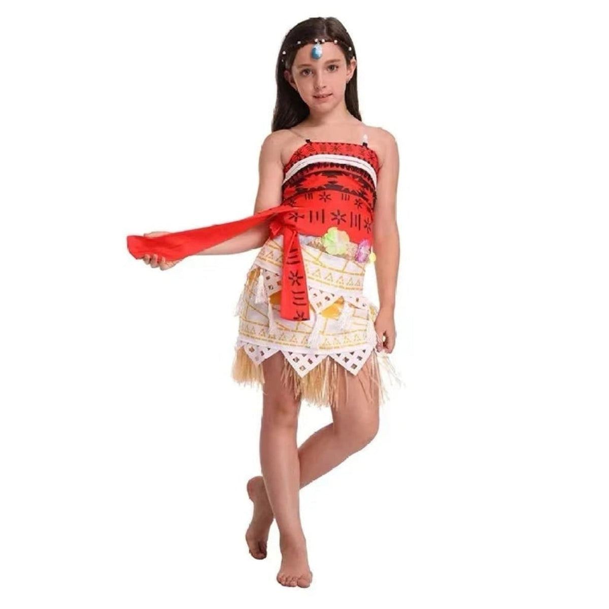 Halloween Princess Costume With Tropical Print Top And Grass Skirt For An Authentic Island Look