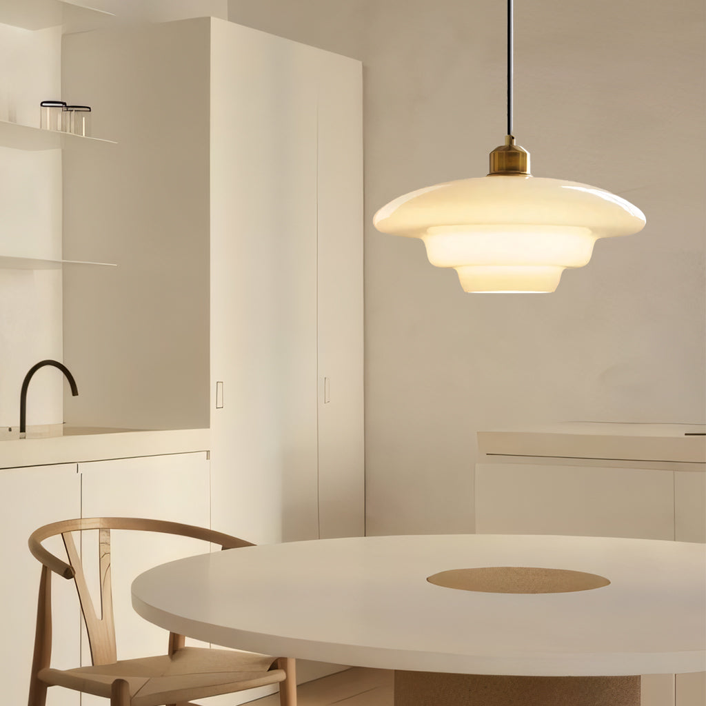 White Glass Hanging Ceiling Fixture 12.6 in Adjustable Cord Modern Island Light for Kitchen Dining Room Bedroom Foyer E27 Base Art Deco Styl | Thomler