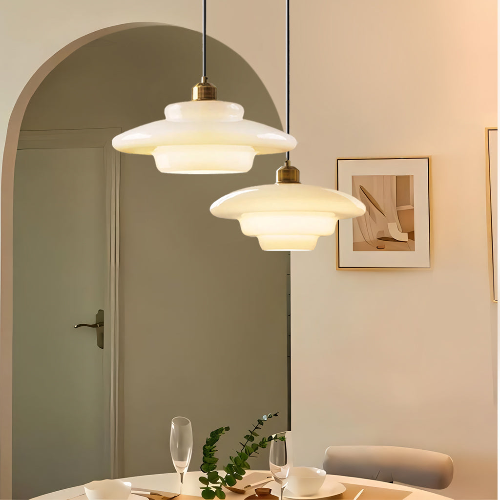 White Glass Hanging Ceiling Fixture 12.6 in Adjustable Cord Modern Island Light for Kitchen Dining Room Bedroom Foyer E27 Base Art Deco Styl | Thomler