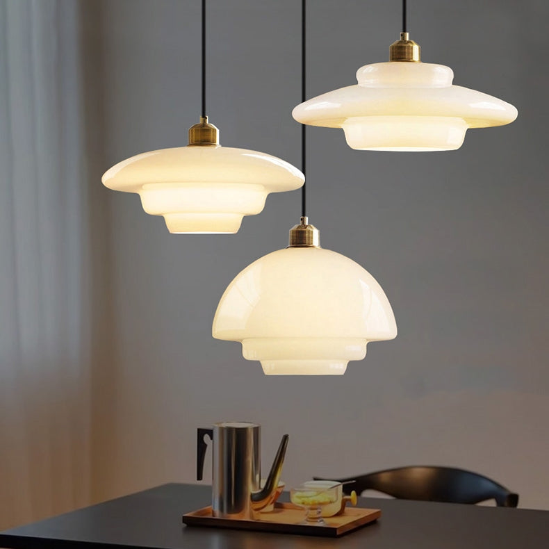 White Glass Hanging Ceiling Fixture 12.6 in Adjustable Cord Modern Island Light for Kitchen Dining Room Bedroom Foyer E27 Base Art Deco Styl | Thomler