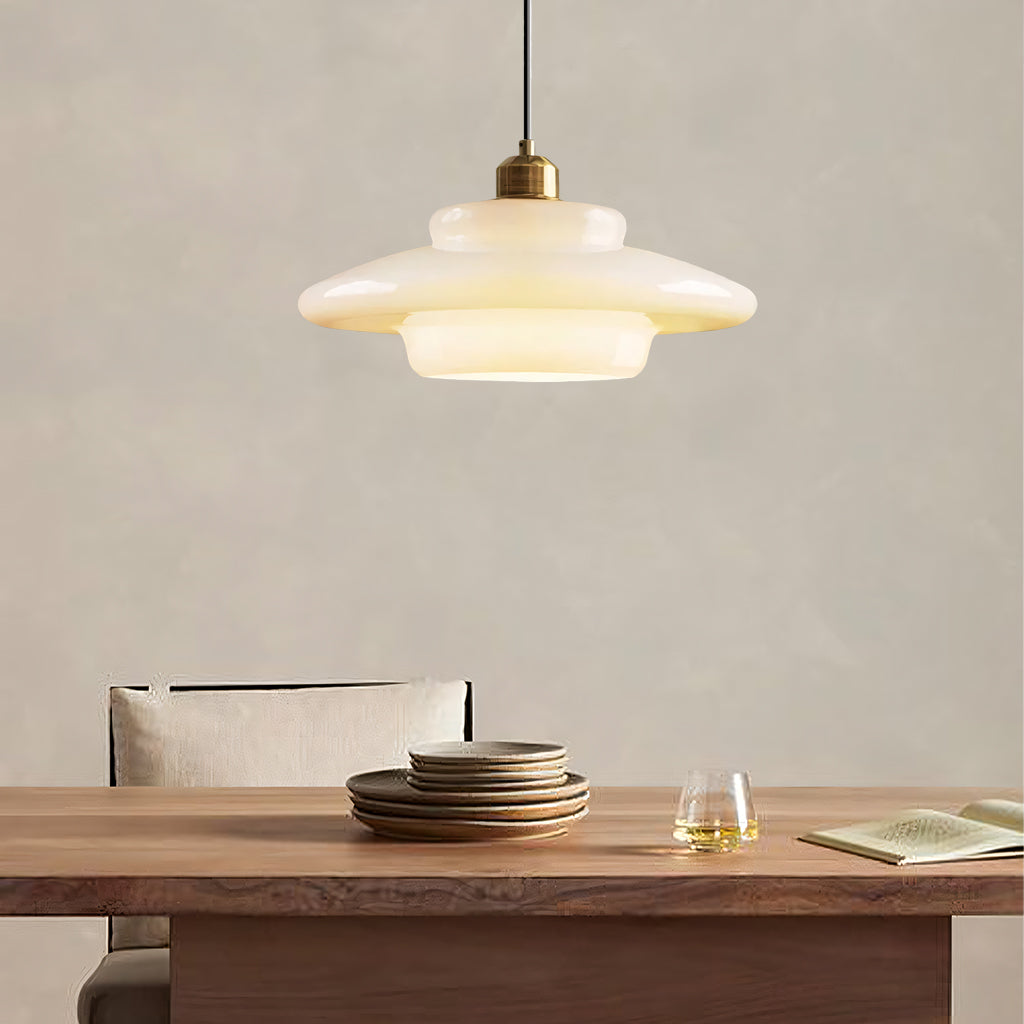 White Glass Hanging Ceiling Fixture 12.6 in Adjustable Cord Modern Island Light for Kitchen Dining Room Bedroom Foyer E27 Base Art Deco Styl | Thomler