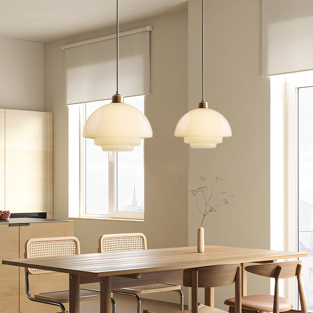White Glass Hanging Ceiling Fixture 12.6 in Adjustable Cord Modern Island Light for Kitchen Dining Room Bedroom Foyer E27 Base Art Deco Styl | Thomler