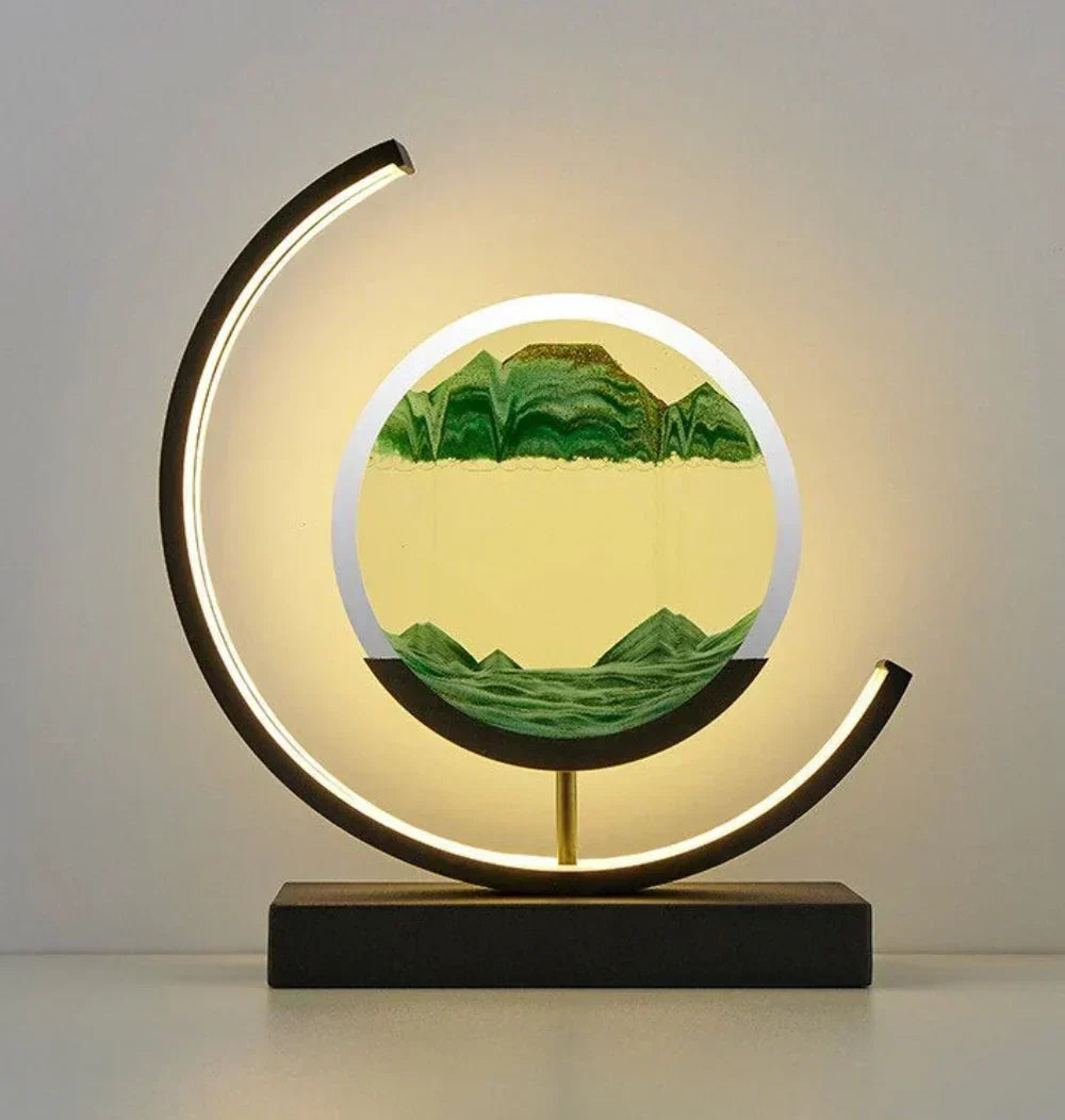 Verlichte zandkunsttafellamp met tweekleurige gloed voor nachtkastje, bureau, thuiskantoor, woonkamer, sfeerverlichting en decoratie