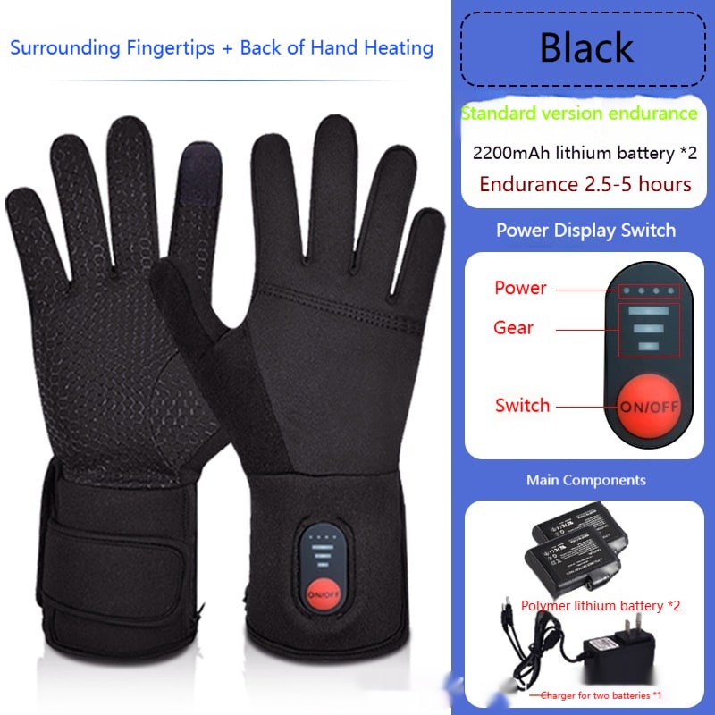 Battery-Powered Winter Gloves with 3-Level Heating & Phone-Touch Fingertips for Cold Weather