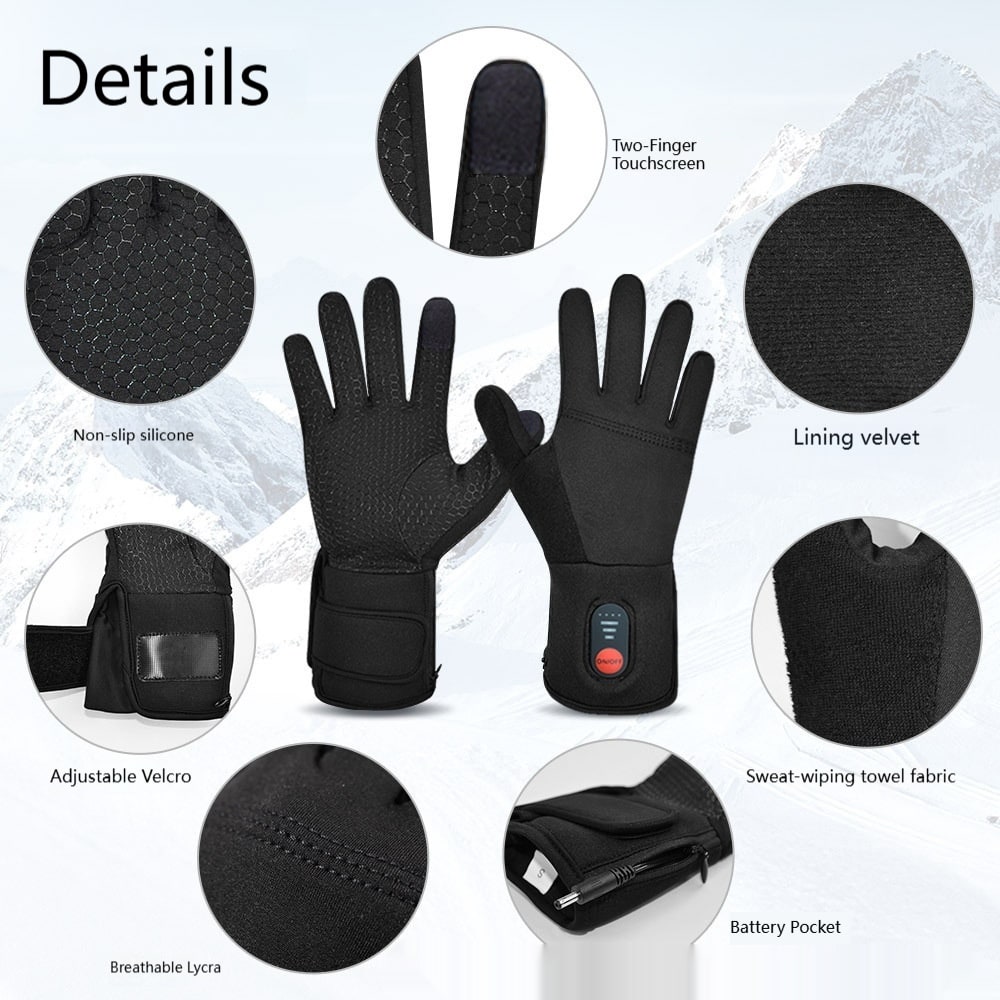 Battery-Powered Winter Gloves with 3-Level Heating & Phone-Touch Fingertips for Cold Weather