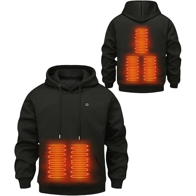 USB-Powered Heated Hoodie with Full Zip, Drawstring Hood & Adjustable Heat Zones for Winter Warmth