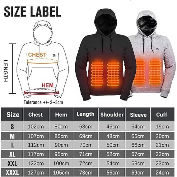 USB-Powered Heated Hoodie with Full Zip, Drawstring Hood & Adjustable Heat Zones for Winter Warmth