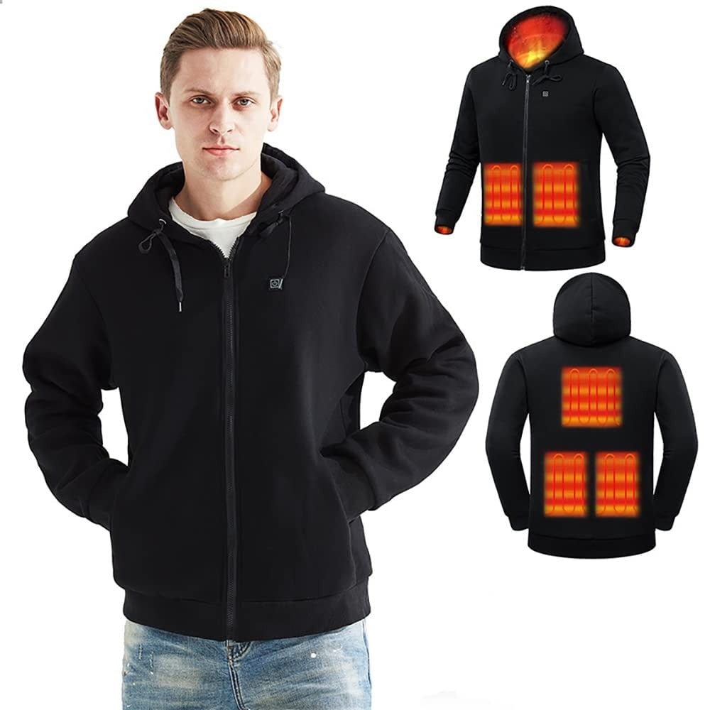 USB-Powered Heated Hoodie with Full Zip, Drawstring Hood & Adjustable Heat Zones for Winter Warmth