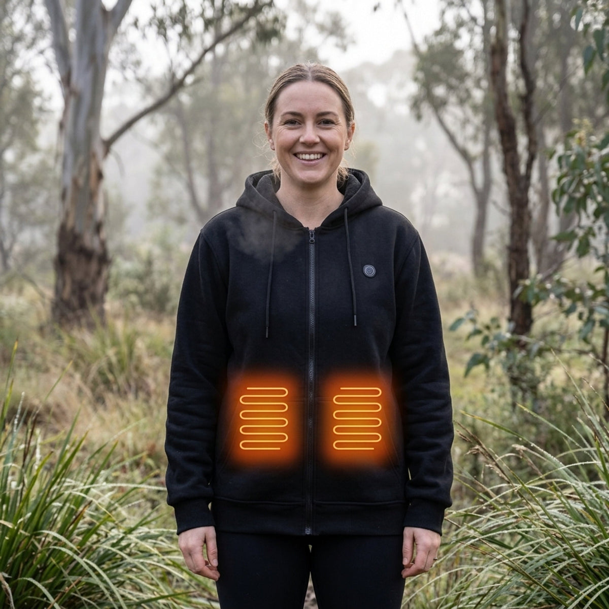 Sudadera con cremallera y calefacción integrada que te mantiene caliente sin añadir volumen