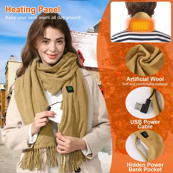 USB Heated Neck Scarf – Adjustable Temperature Fleece Winter Wrap for Men & Women