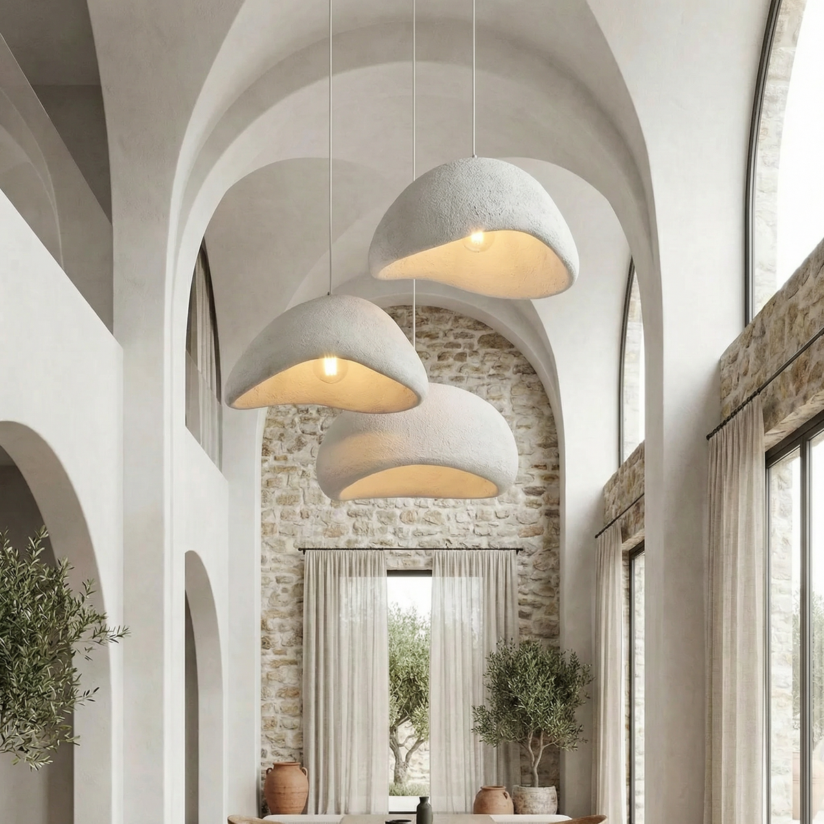 Ceiling Pendant Light Fixture Minimalist Japanese Design HDPE Glass Iron Hardwired for Dining Room Kitchen Island Living Room Bedroom Modern | Thomler