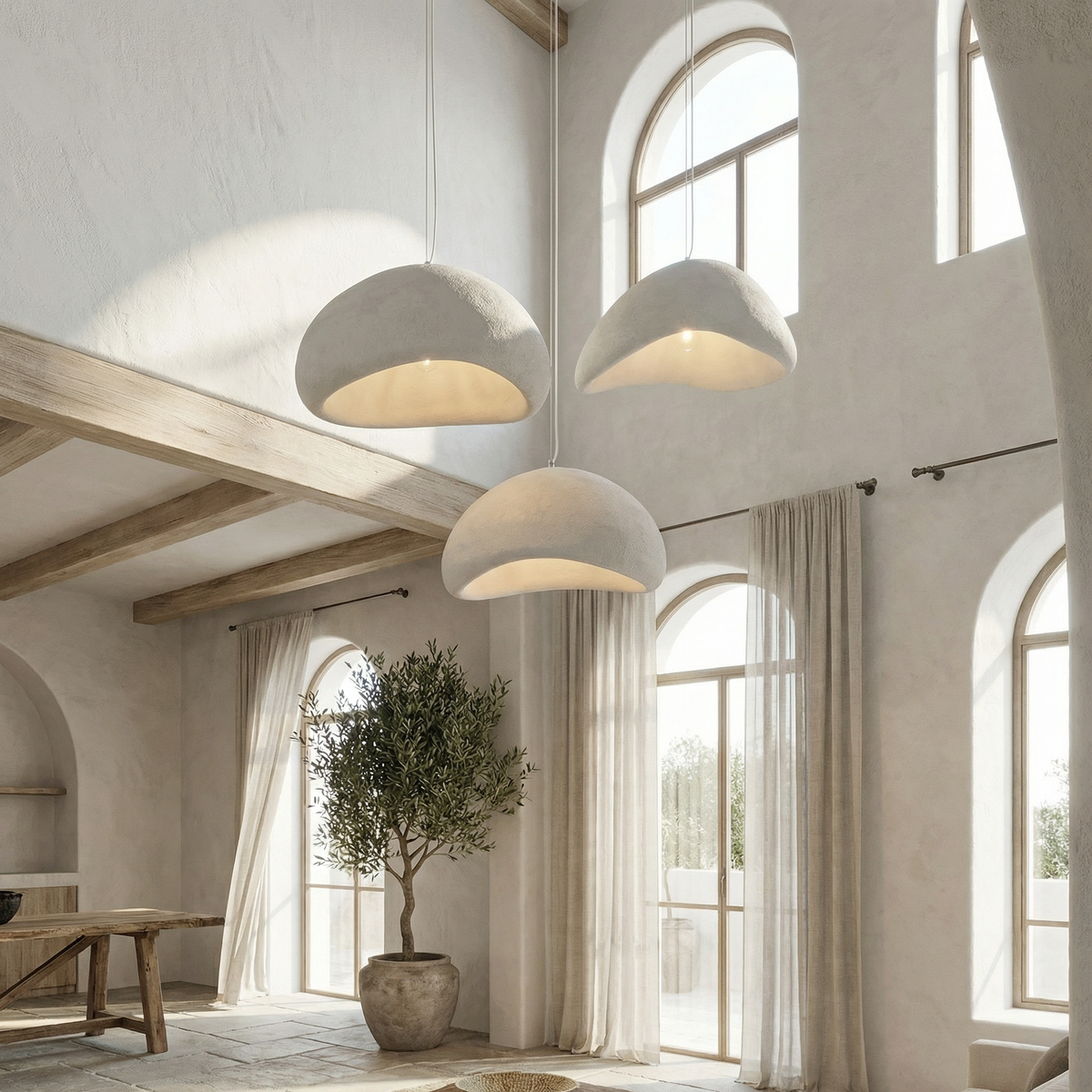Ceiling Pendant Light Fixture Minimalist Japanese Design HDPE Glass Iron Hardwired for Dining Room Kitchen Island Living Room Bedroom Modern | Thomler