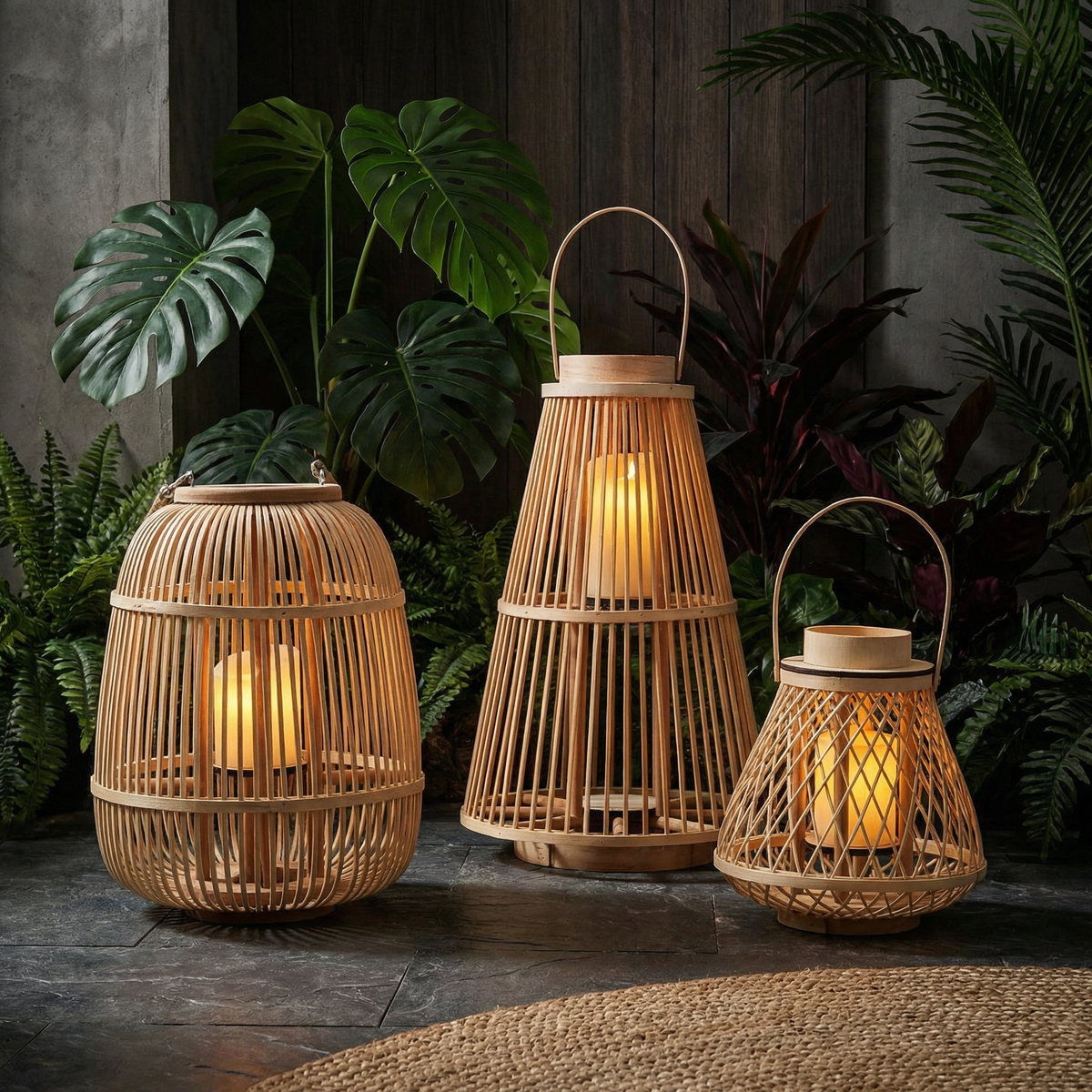 Battery-Operated Woven Lantern with LED Flameless Candle for Patio Gardens Tabletop Hanging Decor Cordless Indoor Outdoor Accent Light | Thomler