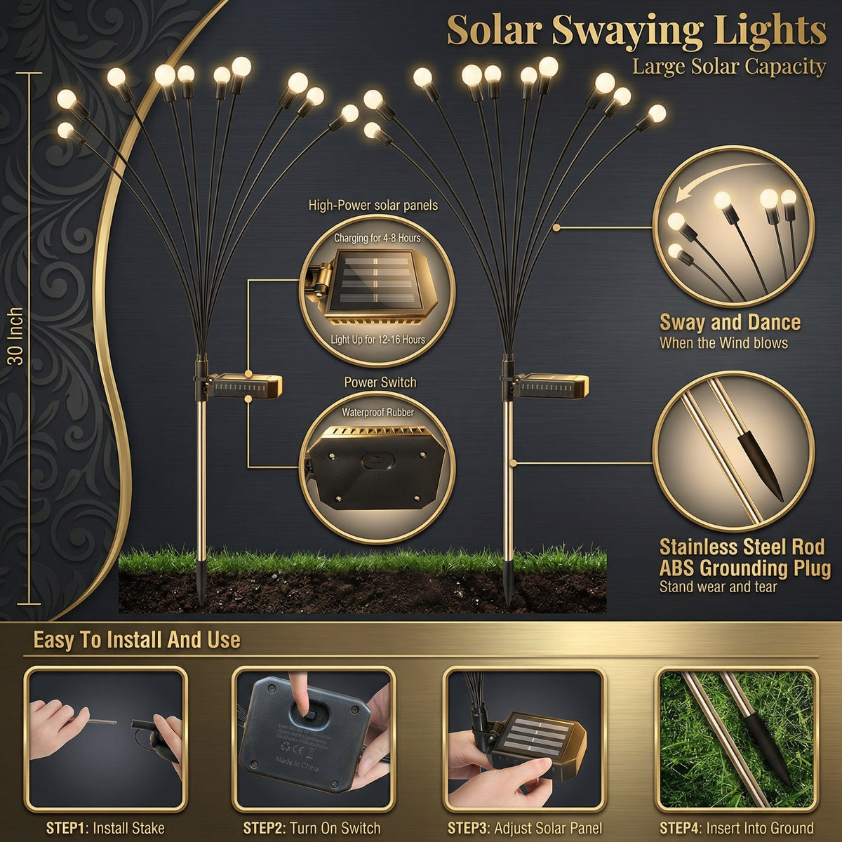 Motion-Activated Pathway Lights Outdoor Solar Powered LED Stakes Garden Yard Decor Dancing Landscape Illumination for Walkways Driveways Flo | Thomler