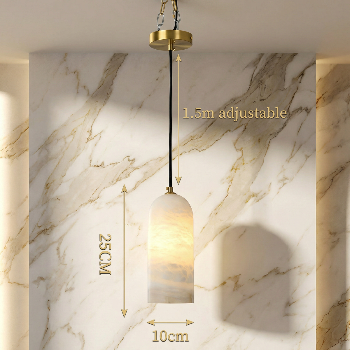 Hanging Ceiling Fixture White Stone Shade 10 Inch Cord Adjustable to 59 Inches E27 Socket Kitchen Counter Overhead Dining Table Décor Contem | Thomler