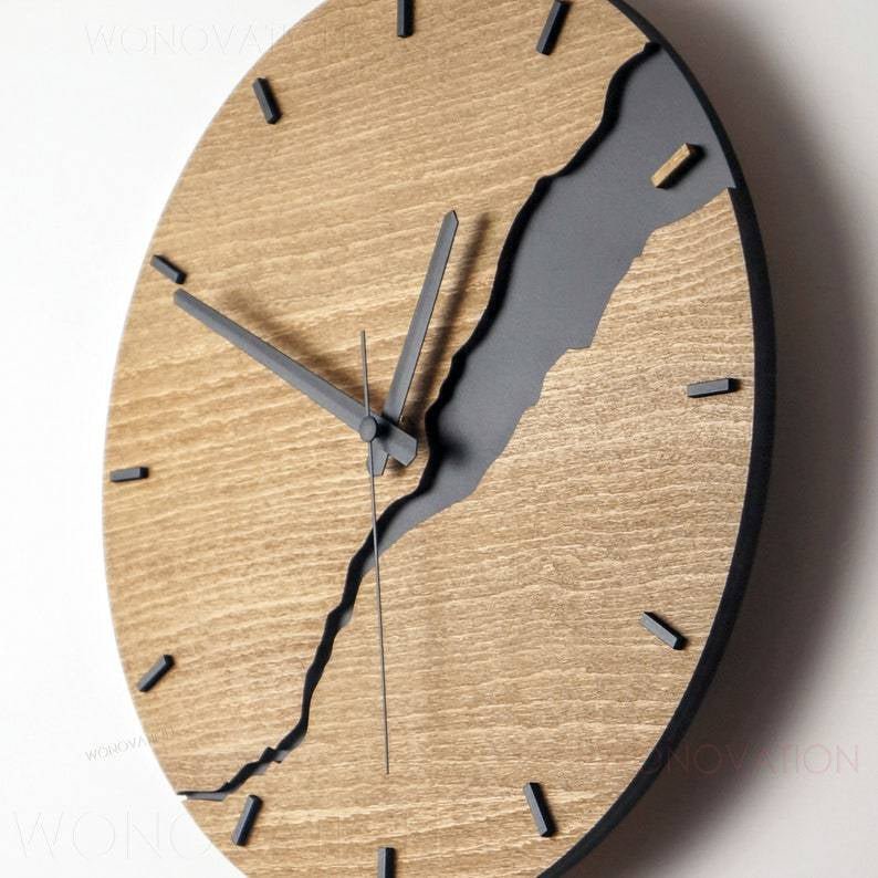 Wooden Wall Clock Natural Minimalist Design for Living Room Bedroom Kitchen Office Home Decor Rustic Modern Timepiece | Thomler