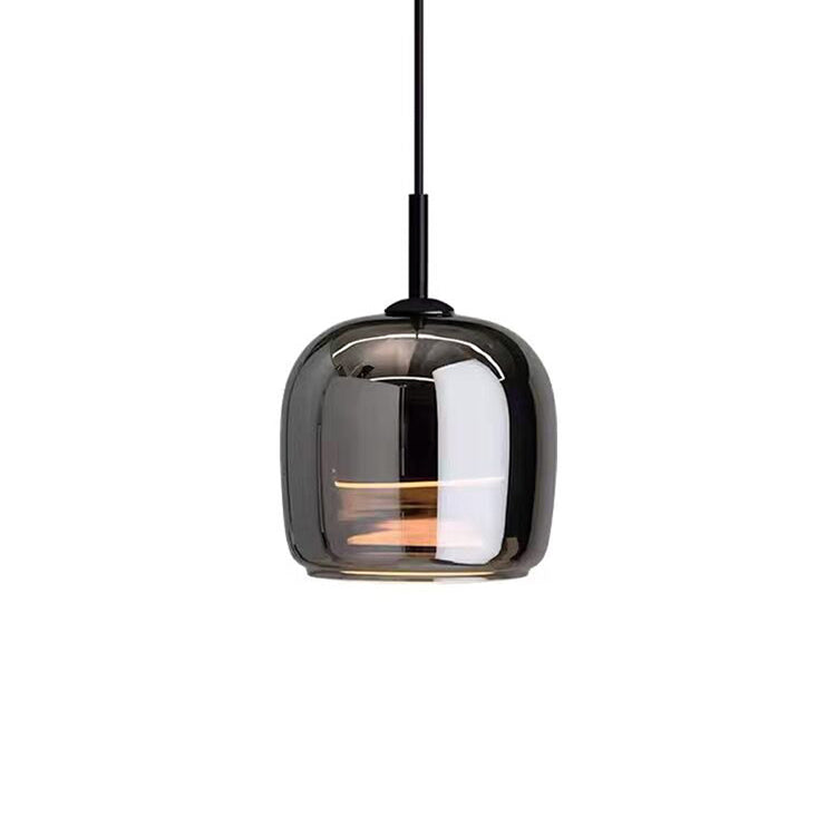 Lámpara de techo de cristal ahumado con casquillo E27, acabado negro y cable ajustable para isla de cocina, dormitorio y comedor, estilo minimalista escandinavo | Thomler