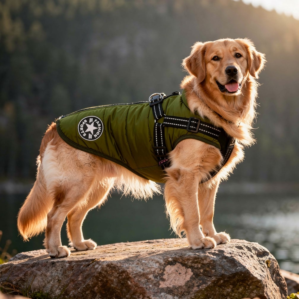 Insulated Dog Coat with Built-In Harness – Water-Resistant Winter Jacket for Dogs, Reflective Trim
