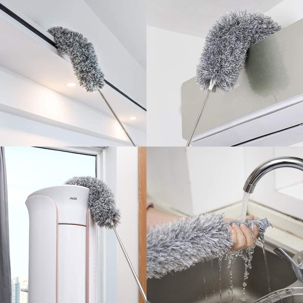 Extendable Microfiber Duster with Bendable Head 34–110 Inches for High Ceilings Fans Cobwebs Washable Lightweight Gray Pole Household Indoor | Thomler