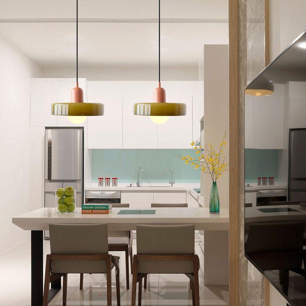 Handcrafted Art Glass Dome Pendant Light, Adjustable Modern Hanging Fixture for Dining Room Kitchen Island Living Room | Thomler