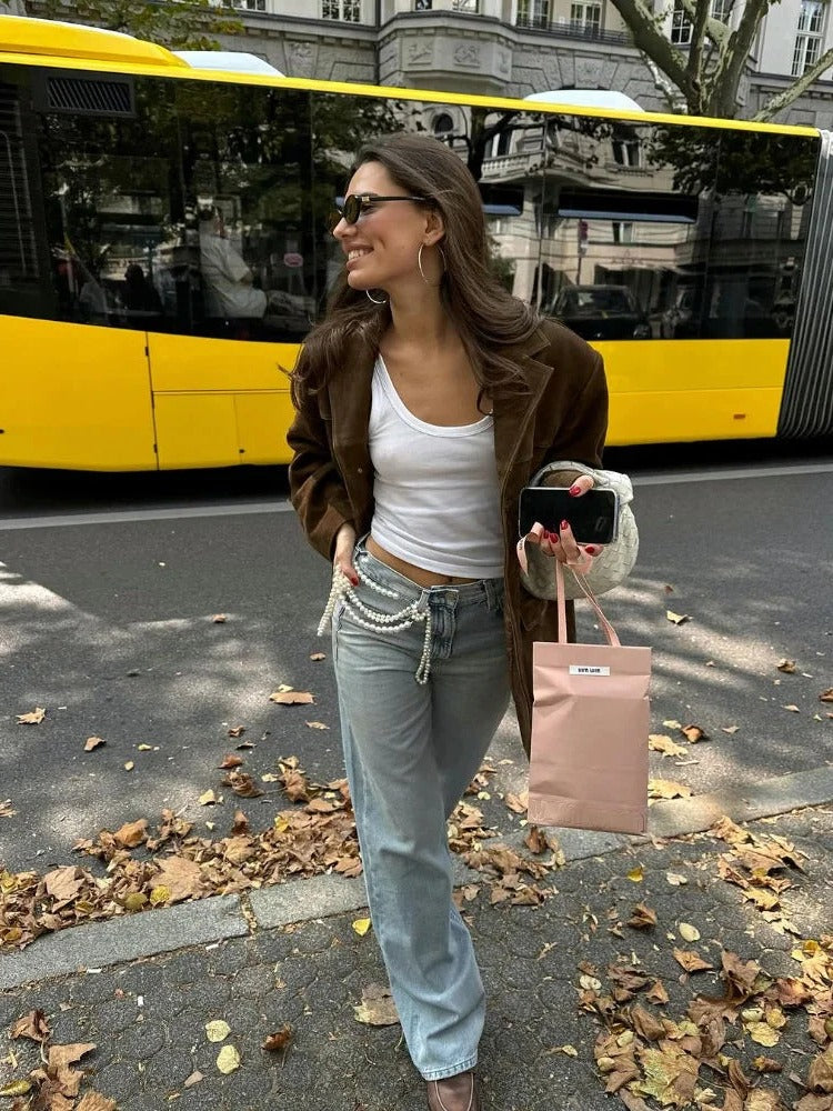Elegante braune Wildlederjacke für Damen