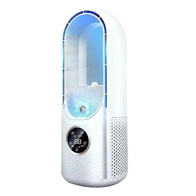 Fluisterstille desktop-koelventilator, bladeloze tafelventilator, wit/blauw, voor kantoor, slaapkamer, studeerkamer, zomerkoeling, compact en draagbaar