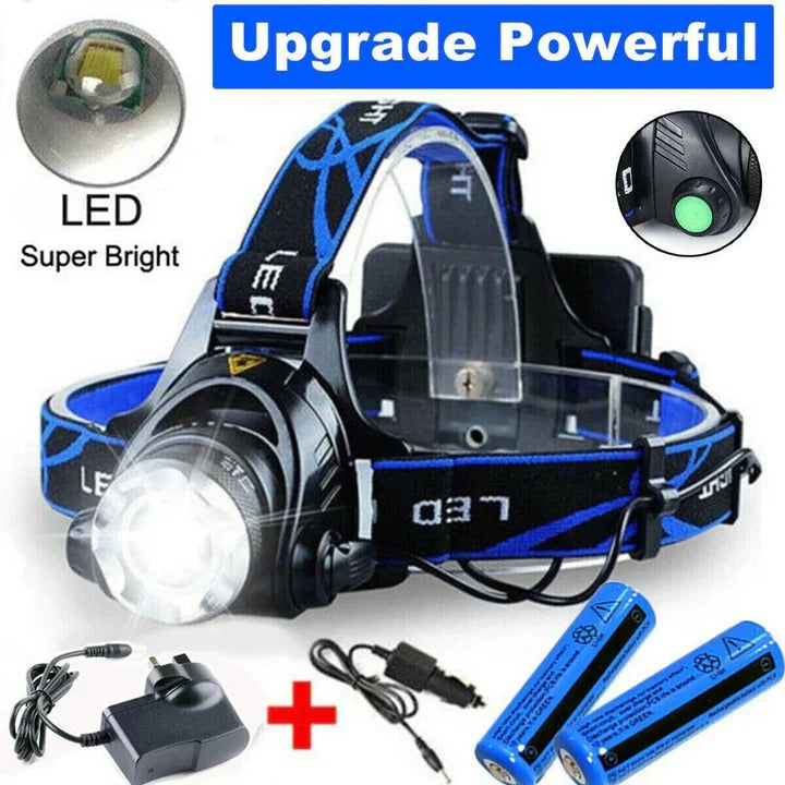 LED-Stirnlampe mit zwei Leuchtmodi und verstellbarem Kopfband, 990000 Lumen
