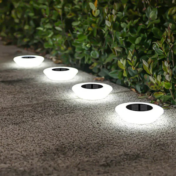 Juego de 4 luces solares para camino con sensor automático de anochecer a amanecer y opciones de color dual