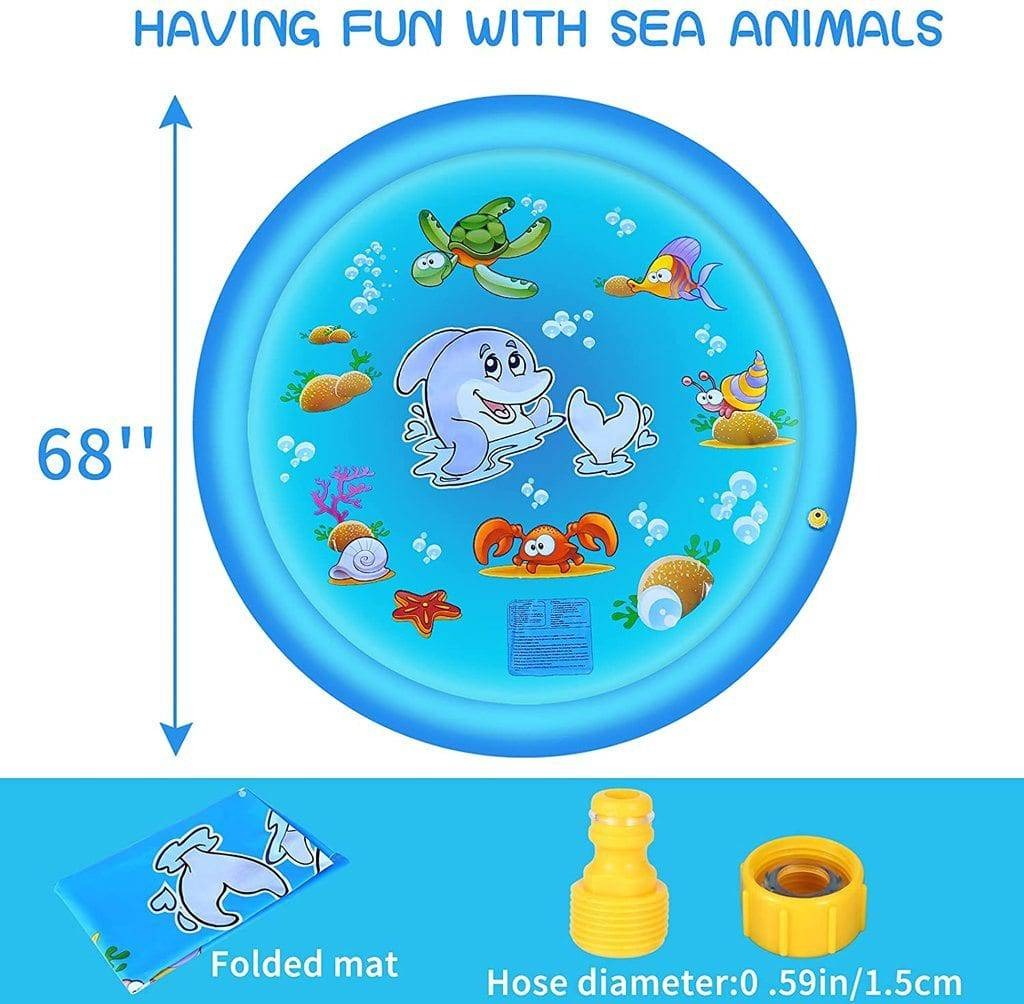 Tapete de juegos acuáticos para exteriores de 68 pulgadas con rociador ajustable y borde inflable