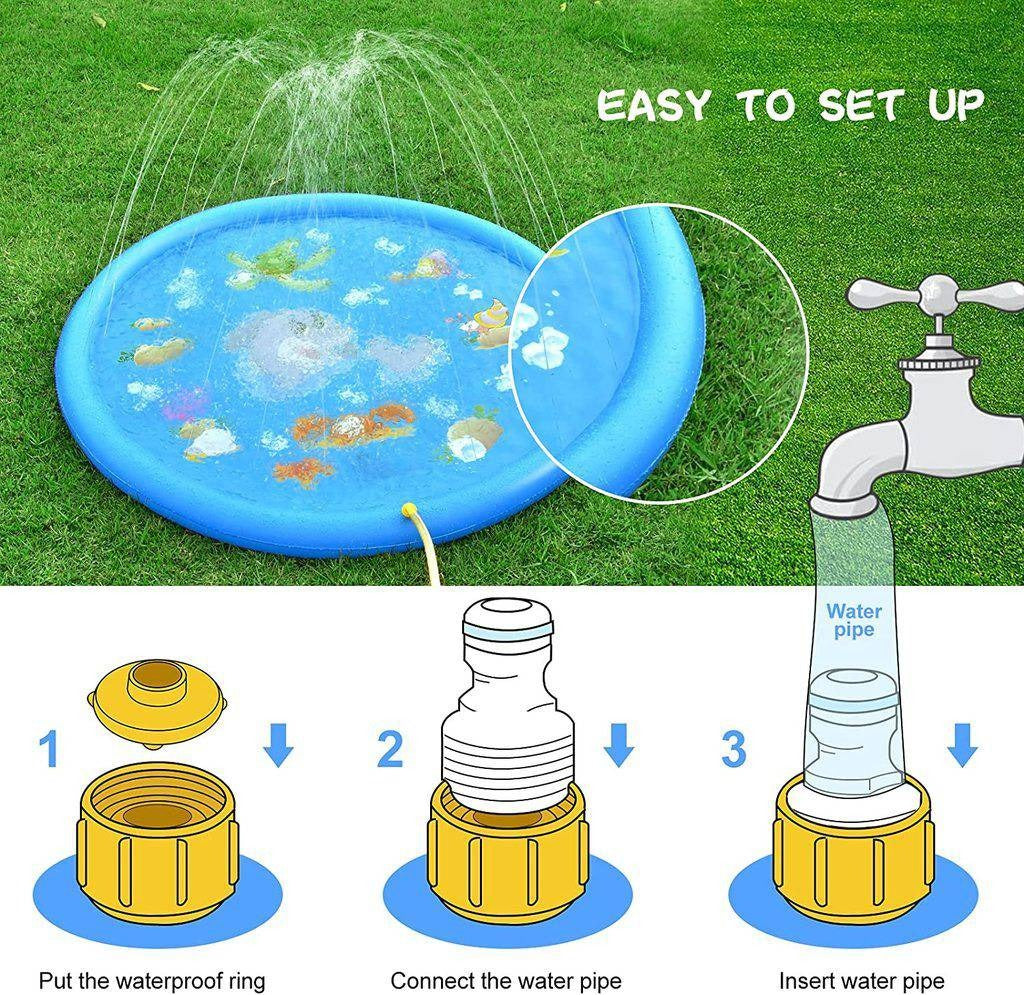 Tapete de juegos acuáticos para exteriores de 68 pulgadas con rociador ajustable y borde inflable