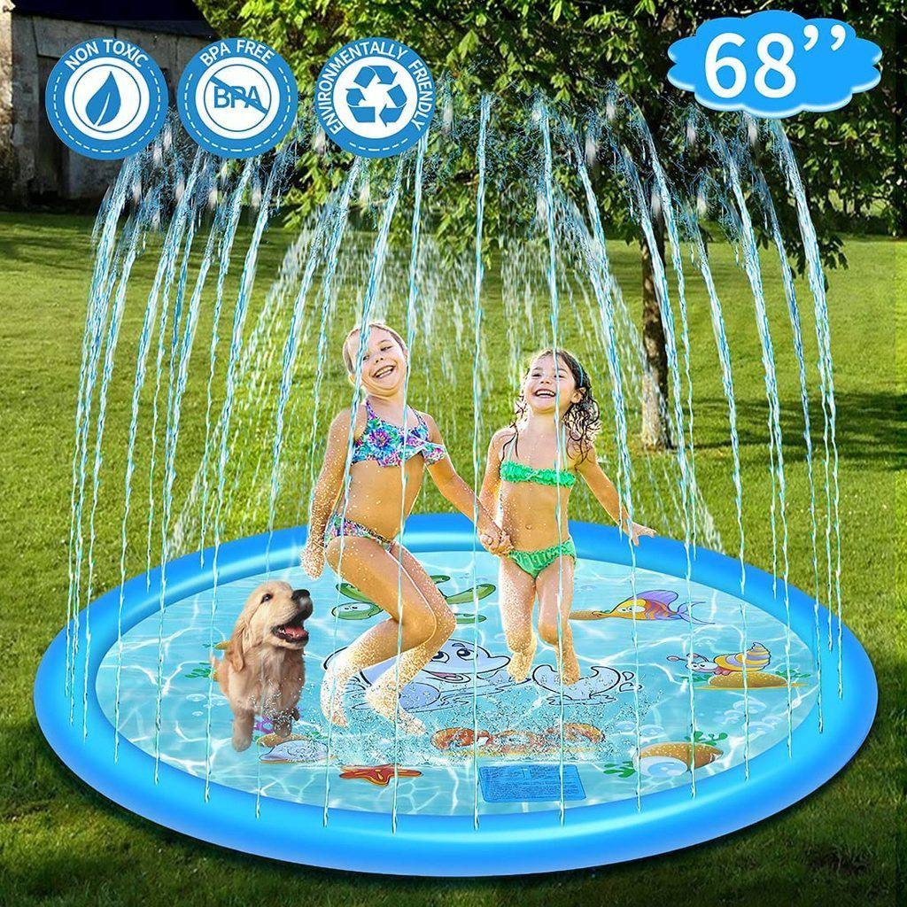 Tapete de juegos acuáticos para exteriores de 68 pulgadas con rociador ajustable y borde inflable