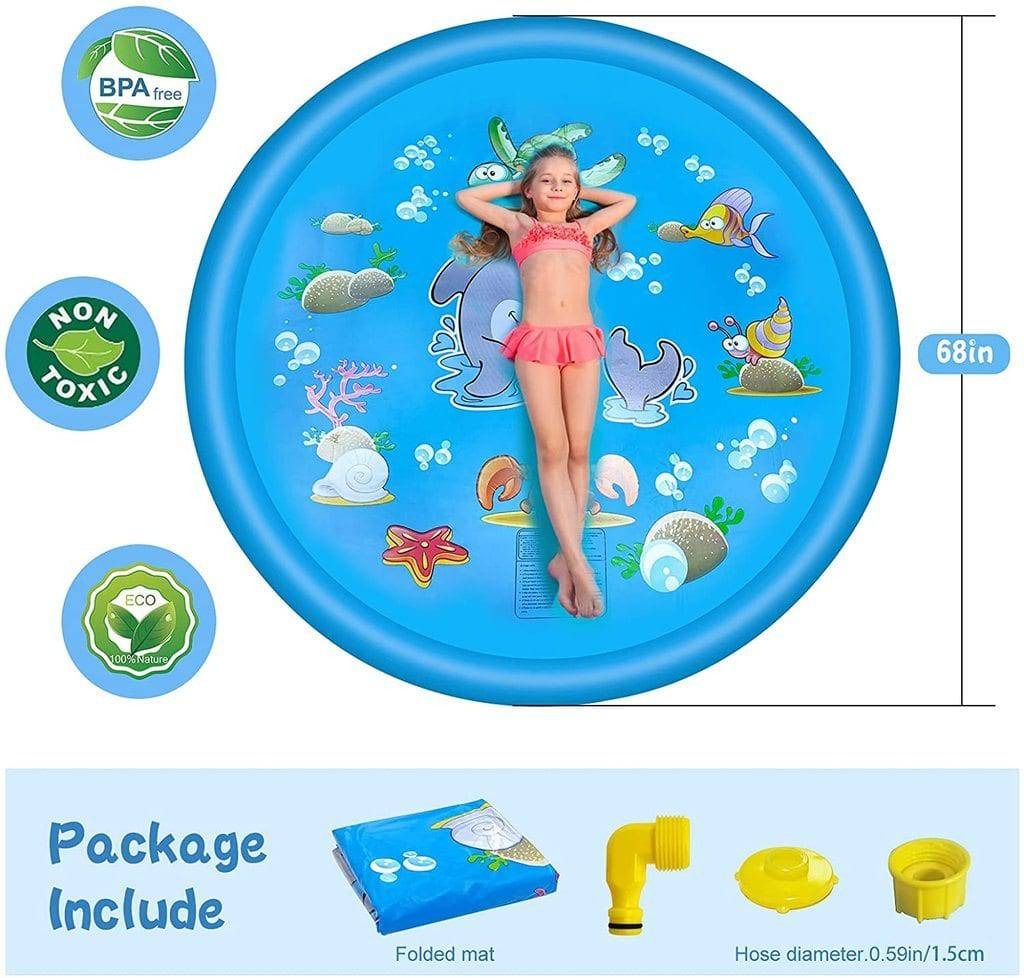 Tapete de juegos acuáticos para exteriores de 68 pulgadas con rociador ajustable y borde inflable