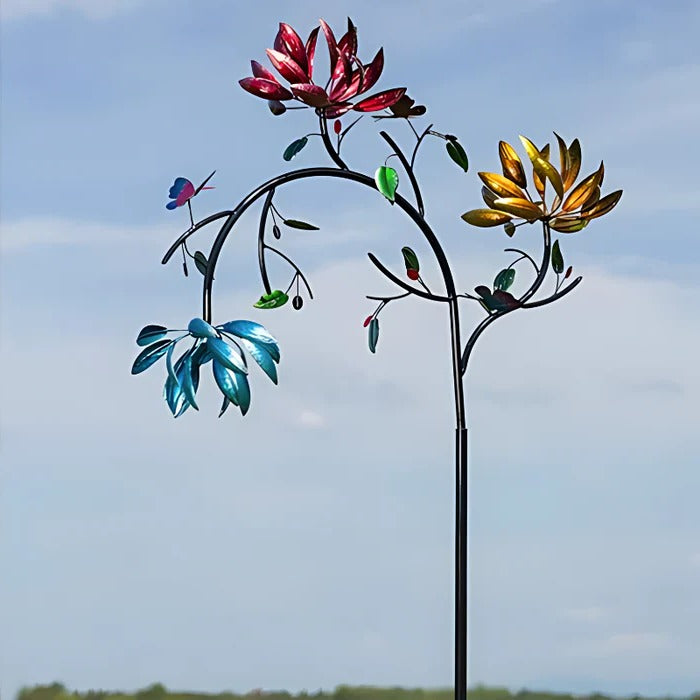 Blumen-Windspiel mit rotierenden Blütenblättern und Erdspieß für Gärten