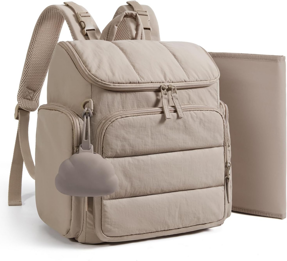 Wickelrucksack mit isolierten Flaschenfächern und Befestigungsschlaufen für den Kinderwagen