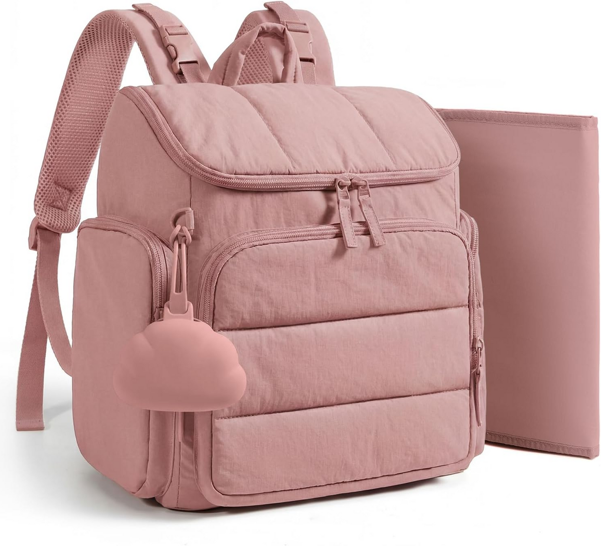 Wickelrucksack mit isolierten Flaschenfächern und Befestigungsschlaufen für den Kinderwagen