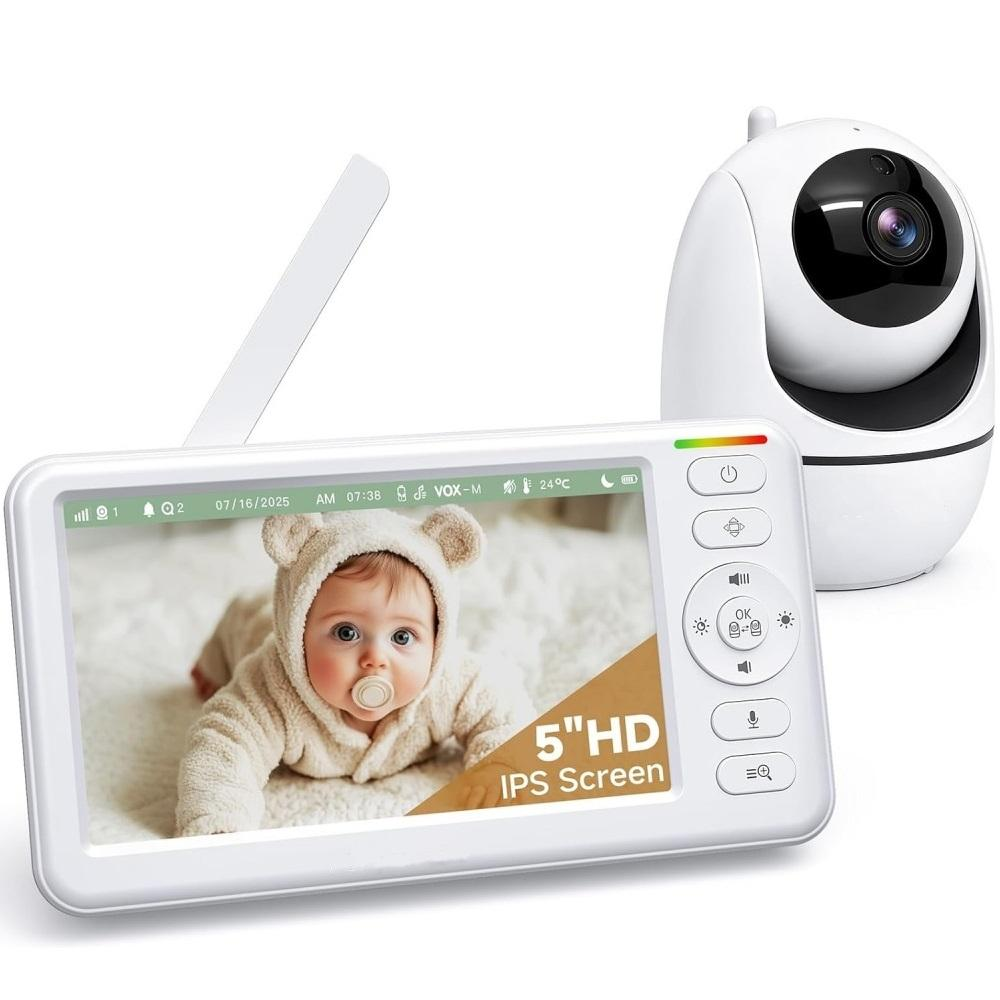 Drahtloses Babyphone mit 5-Zoll-Display und Nachtsicht, 300 Meter Reichweite