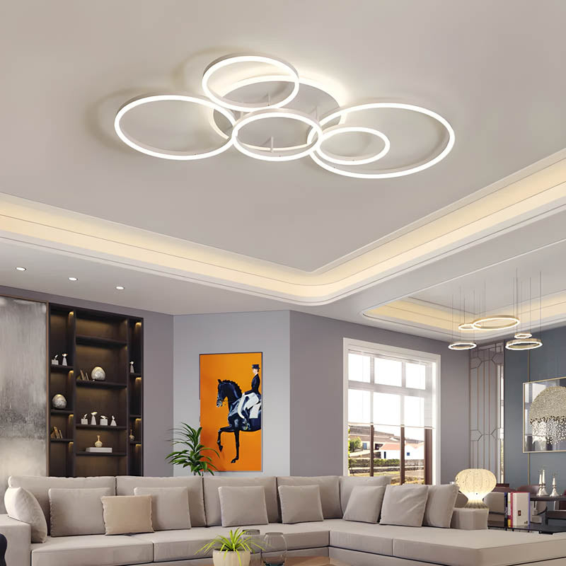 LED Ring Chandelier 45 in Aluminum Fixture Warm White Dimmable for Bedroom Living Room Dining Room Modern Flush Mount Multi-Ring Integrated | Thomler