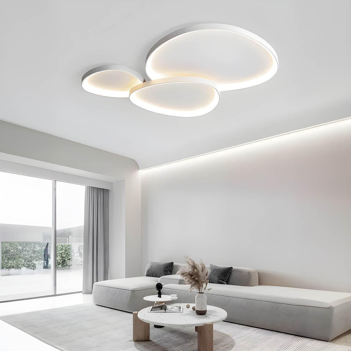 LED Flush Mount Light Fixture 35 in Iron Wave Design Dimmable for Bedroom Living Room Dining Hall Black White Modern Semi-Flush Ceiling Ligh | Thomler