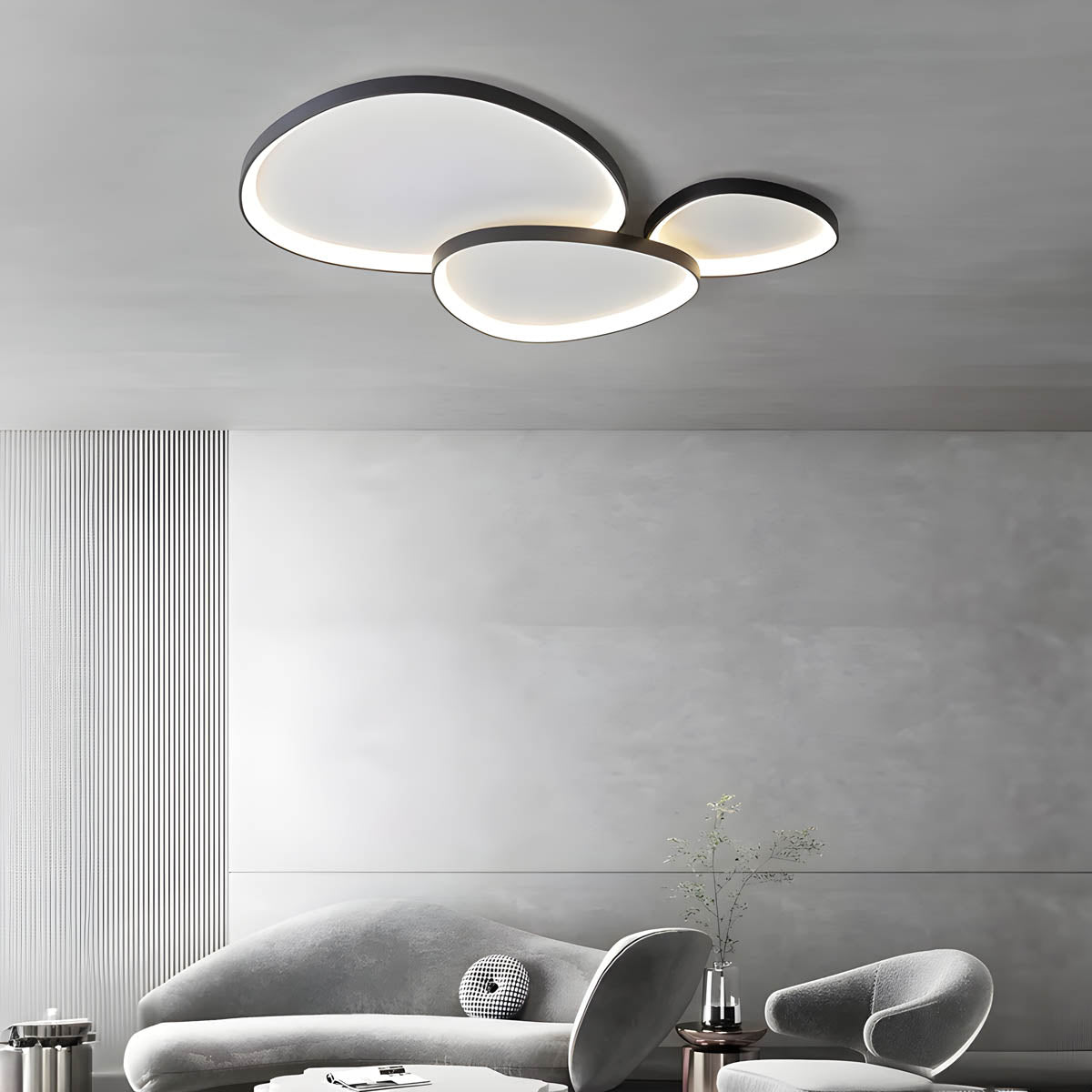 LED Flush Mount Light Fixture 35 in Iron Wave Design Dimmable for Bedroom Living Room Dining Hall Black White Modern Semi-Flush Ceiling Ligh | Thomler