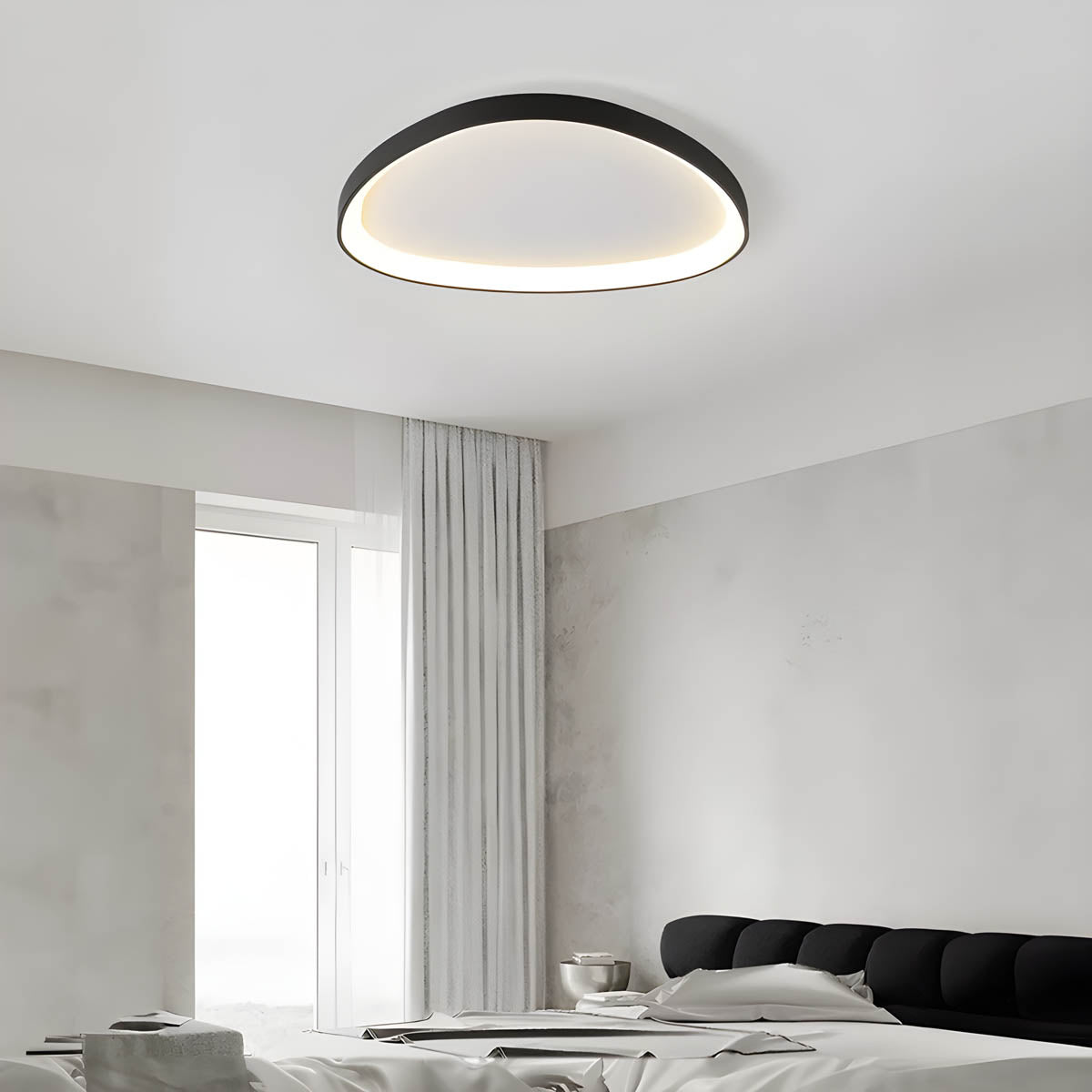 LED Flush Mount Light Fixture 35 in Iron Wave Design Dimmable for Bedroom Living Room Dining Hall Black White Modern Semi-Flush Ceiling Ligh | Thomler
