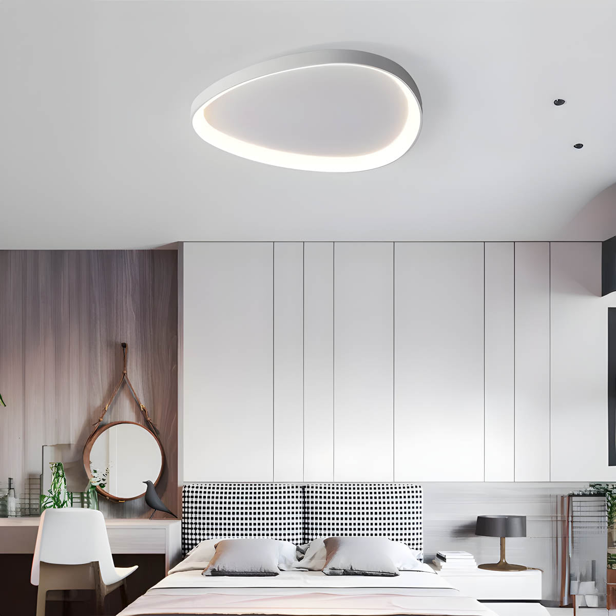LED Flush Mount Light Fixture 35 in Iron Wave Design Dimmable for Bedroom Living Room Dining Hall Black White Modern Semi-Flush Ceiling Ligh | Thomler