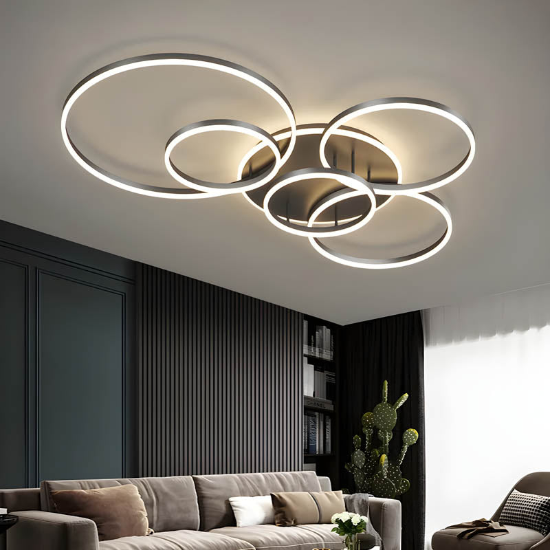 LED Ring Chandelier 45 in Aluminum Fixture Warm White Dimmable for Bedroom Living Room Dining Room Modern Flush Mount Multi-Ring Integrated | Thomler