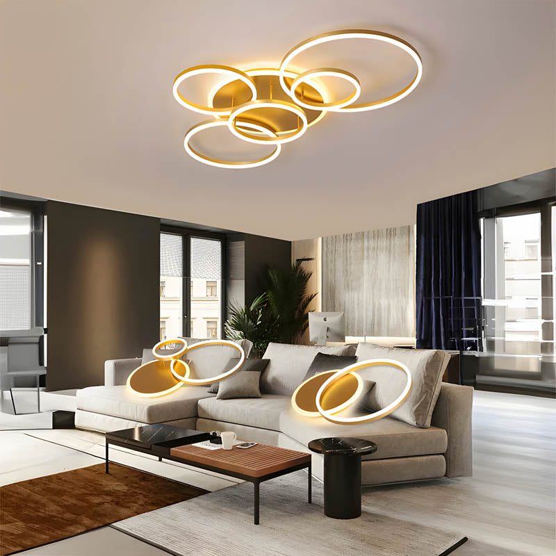 LED Ring Chandelier 45 in Aluminum Fixture Warm White Dimmable for Bedroom Living Room Dining Room Modern Flush Mount Multi-Ring Integrated | Thomler