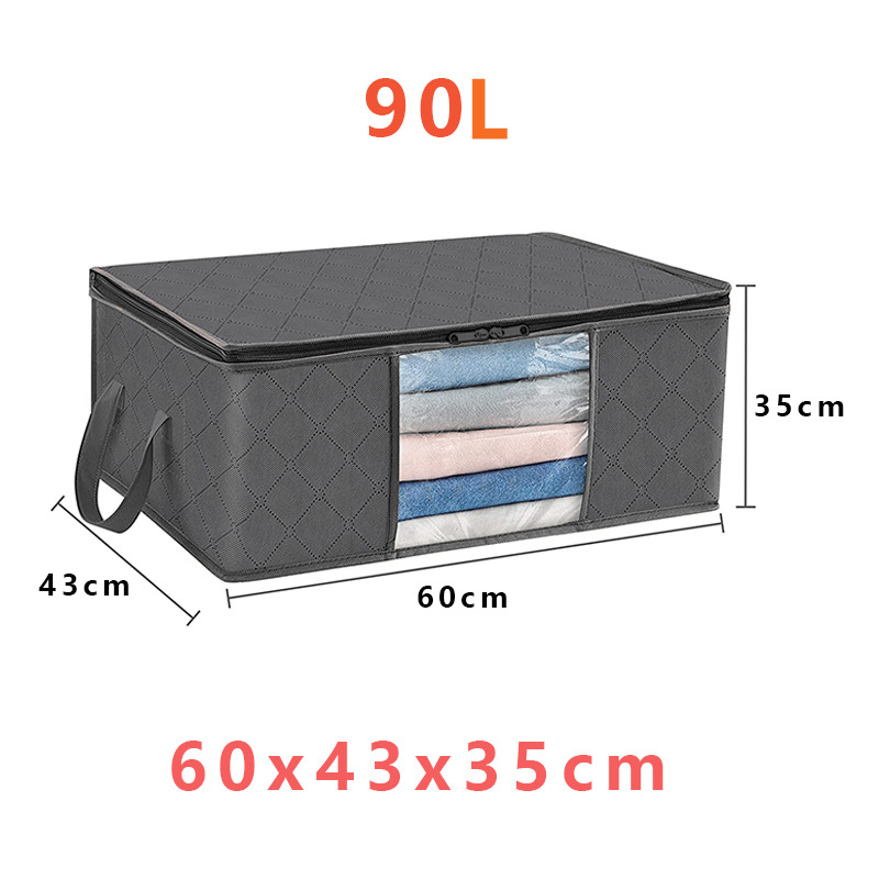 Fabric Closet Organizer Bin 24 Gallon Gray with Clear Window Collapsible Under Bed Storage Container for Comforters Seasonal Clothes Linens | Thomler