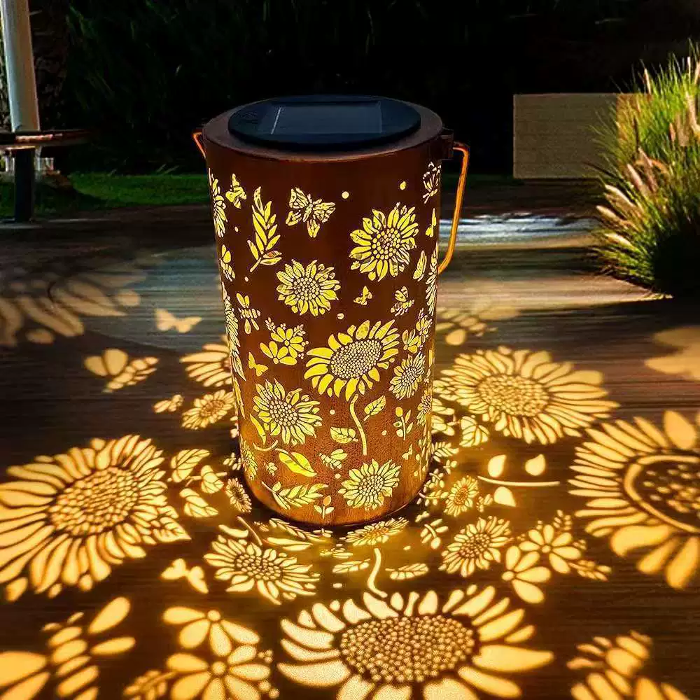 Decorative Solar Lantern with Floral Cutout Design for Patio & Garden Pathway Lighting | Thomler