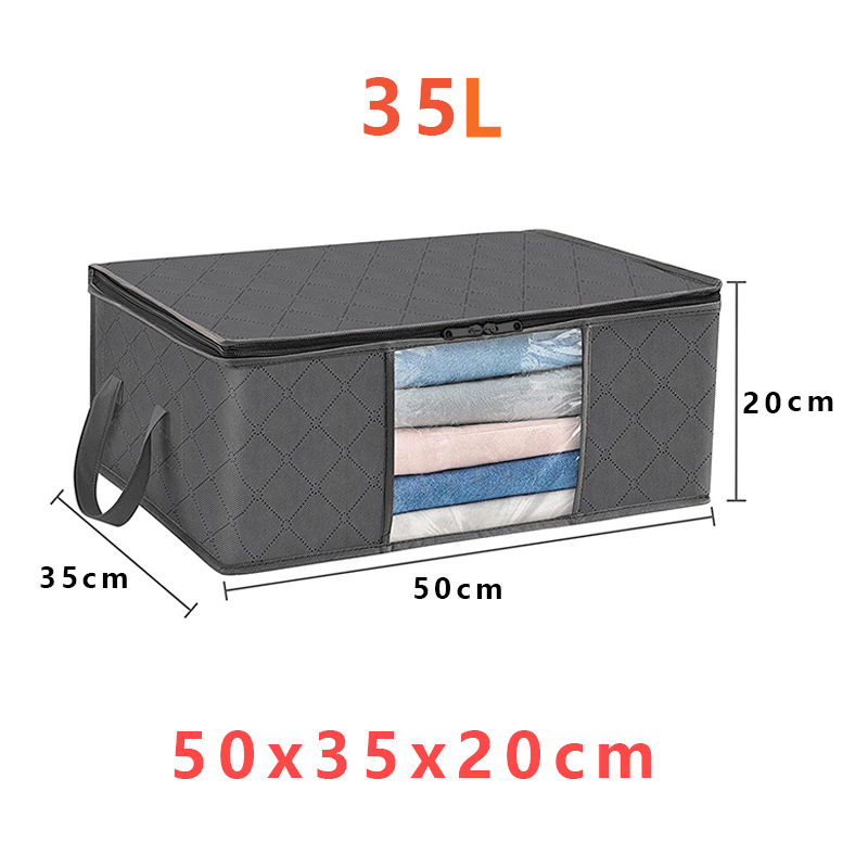 Fabric Closet Organizer Bin 24 Gallon Gray with Clear Window Collapsible Under Bed Storage Container for Comforters Seasonal Clothes Linens | Thomler