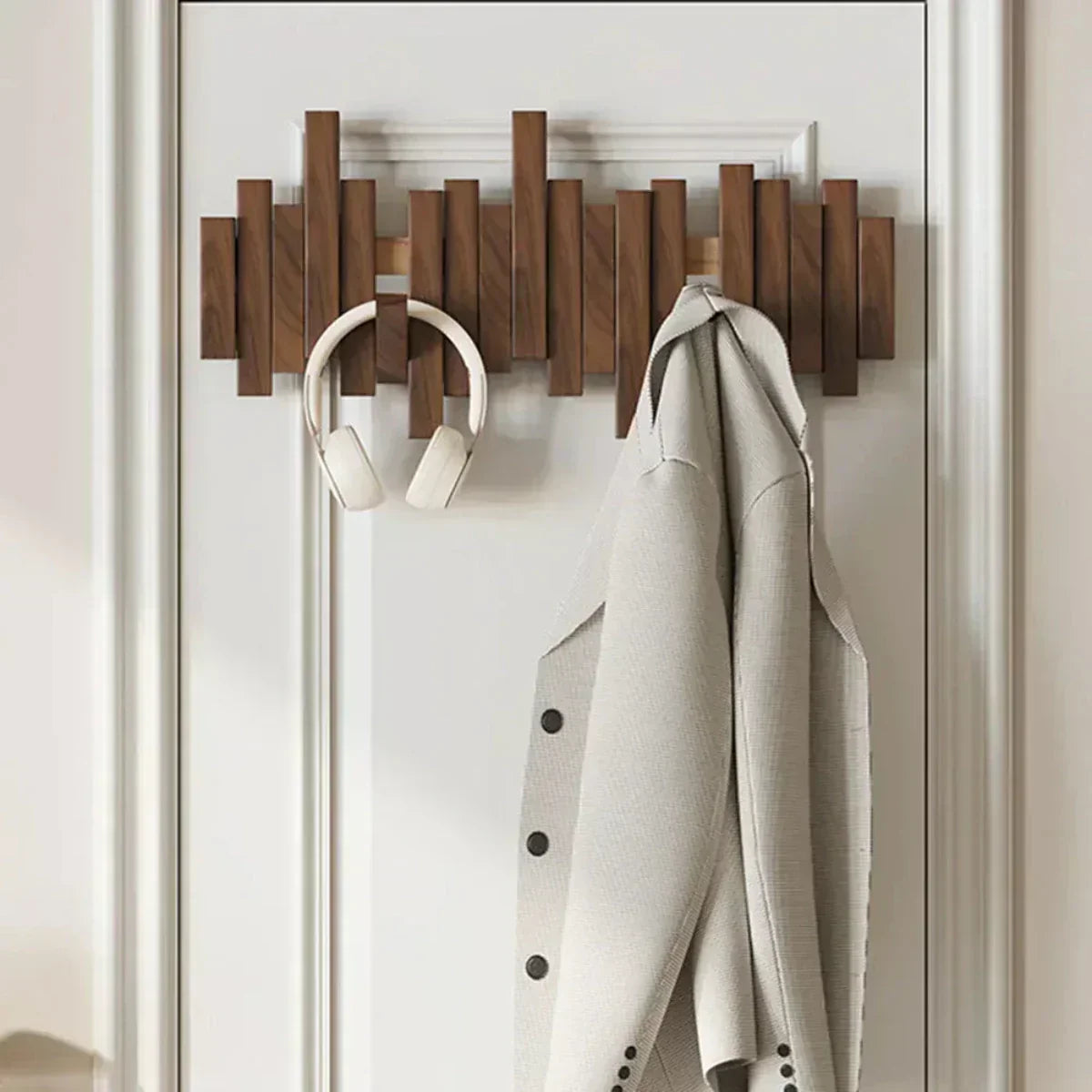 Houten kapstok met haken 60 cm Scandinavische wandgemonteerde opberger voor hal slaapkamer gang tassen sjaals sleutels natuurlijke afwerking | Thomler