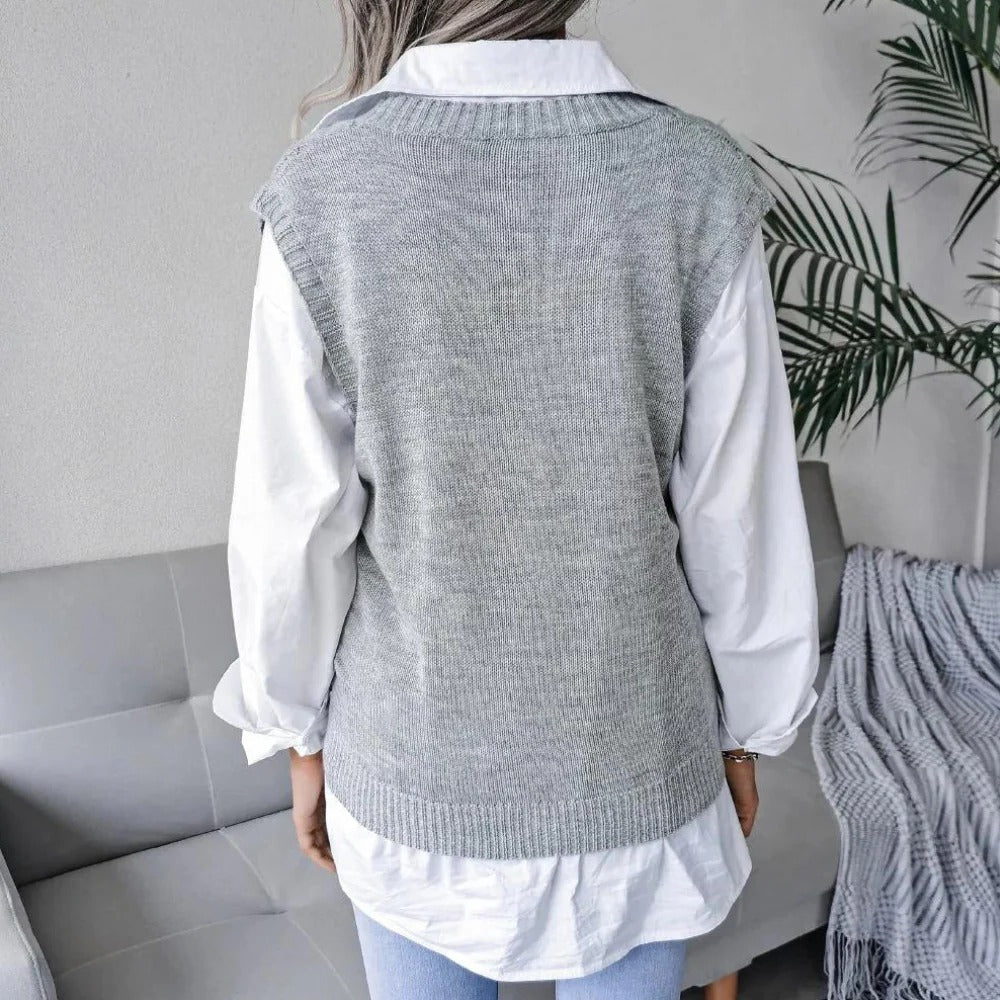 Damesgebreid vest met V-hals
