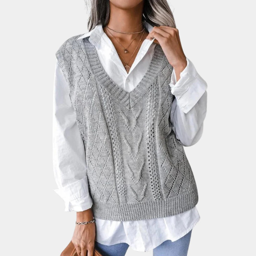 Damesgebreid vest met V-hals