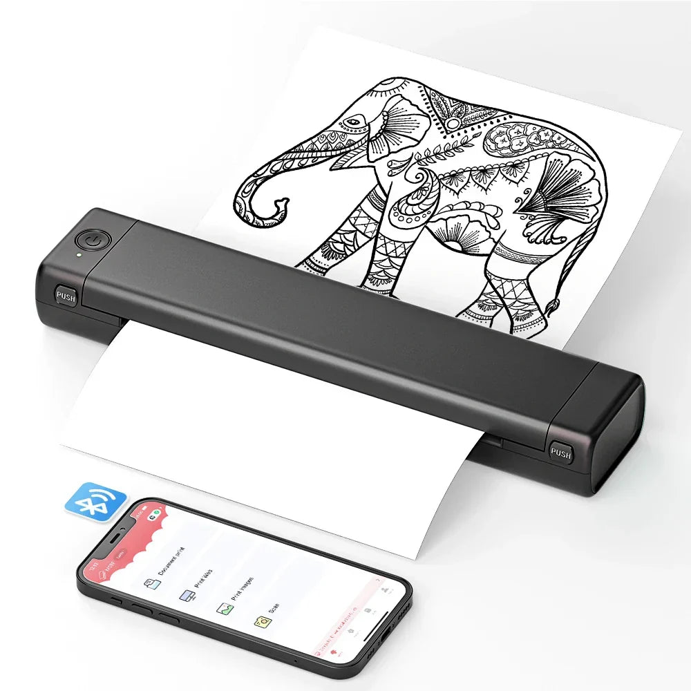 Impresora térmica portátil Bluetooth de 6 pulgadas, sin tinta, para documentos y fotos, con alimentación USB, ideal para oficina en casa, viajes, notas, formularios y etiquetas | Thomler